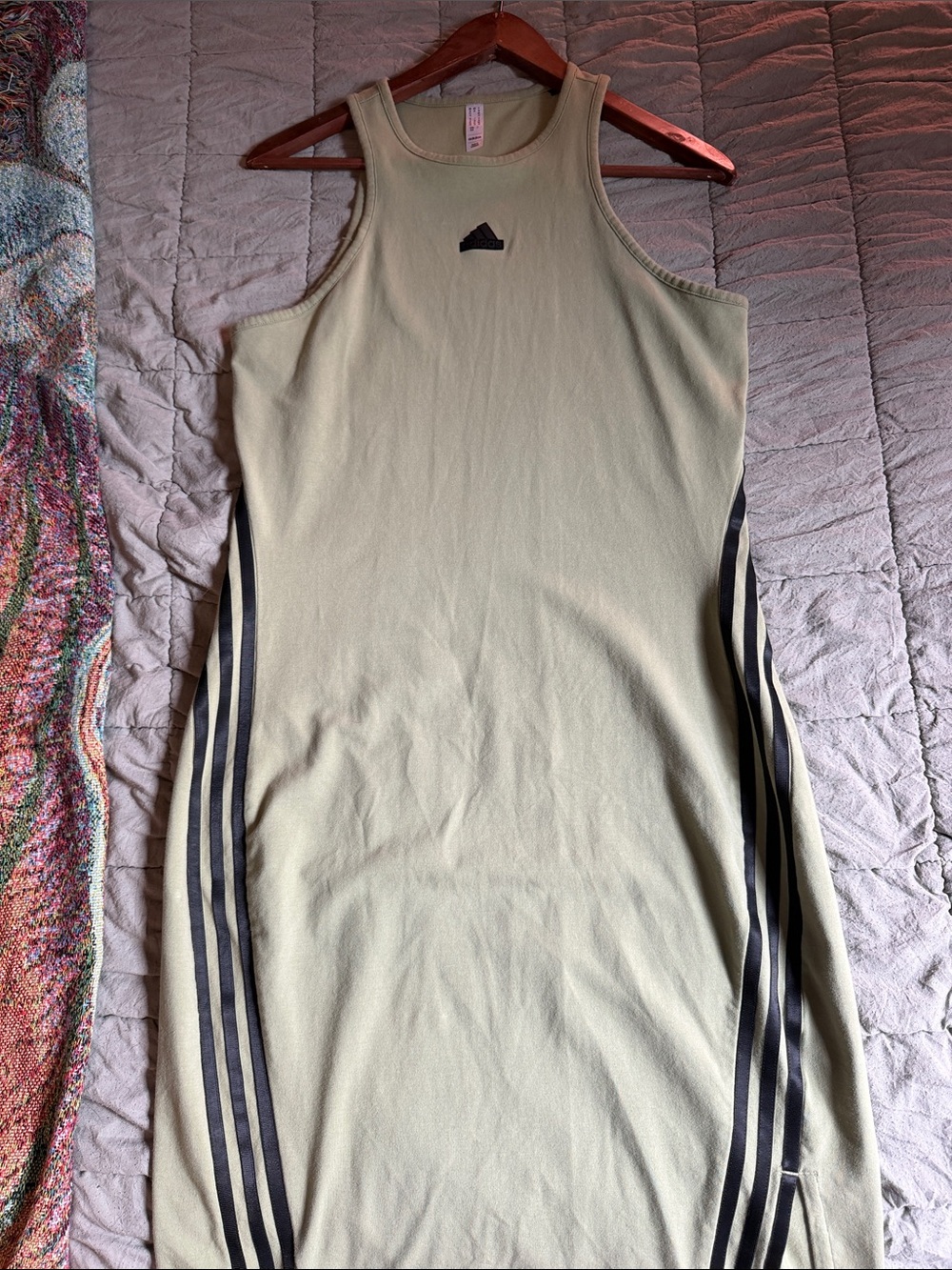 Adidas Pale Green Racerback Tank Dress with Black Side Stripes Size M